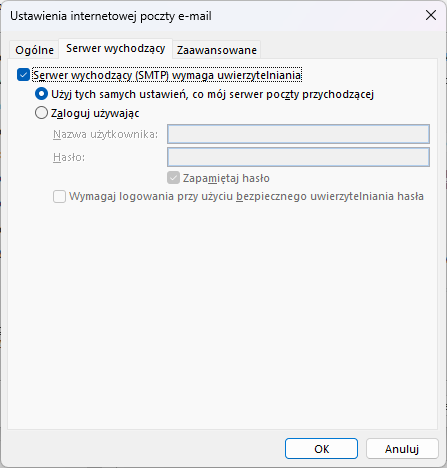 Krok 2 konfiguracji programu Microsoft Outlook